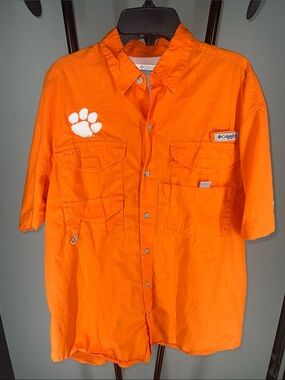 Columbia Orange Short Sleeve Outdoor Shirt Clemson